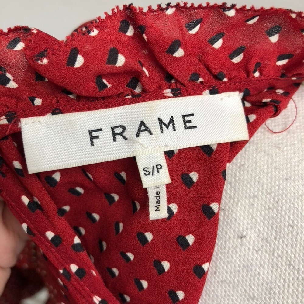 Frame Brooke Red Heart Silk Blouse Shirt Womens Small Red Business Teacher - Picture 6 of 16